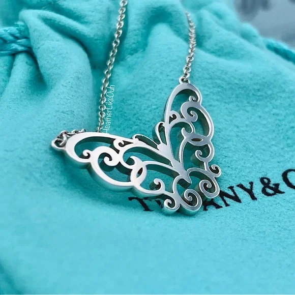 SOLD New RARE & RETIRED! Tiffany & Co. Enchant Butterfly Scroll Pendant Necklace - Picture 9 of 9